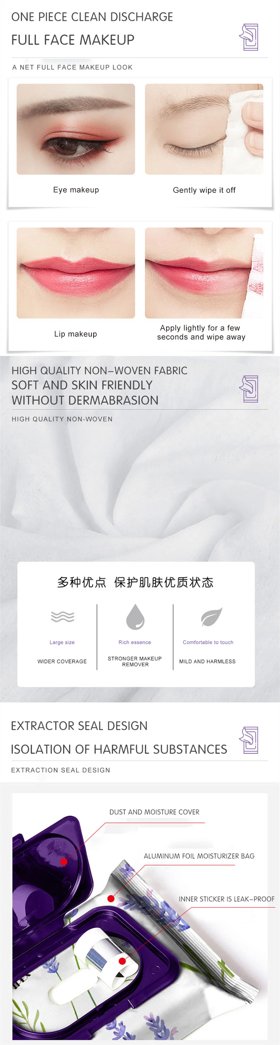 40 Wipes Soft Fiber Makeup Remover Wipes Custom Logo Cleansing Facial Wipes