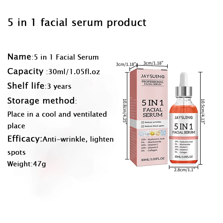 Wholesale 5 in 1 Private Label Korean Skincare Anti Aging Hyaluronic Acid Collagen Niacinamide Vitamin C E Skin Care Face Serum