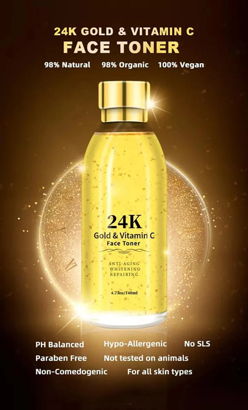 OEM Customized Logo Brand Skincare Glowing Radiance and Anti-Aging Wrinkle Essence Face Toner 24K Gold