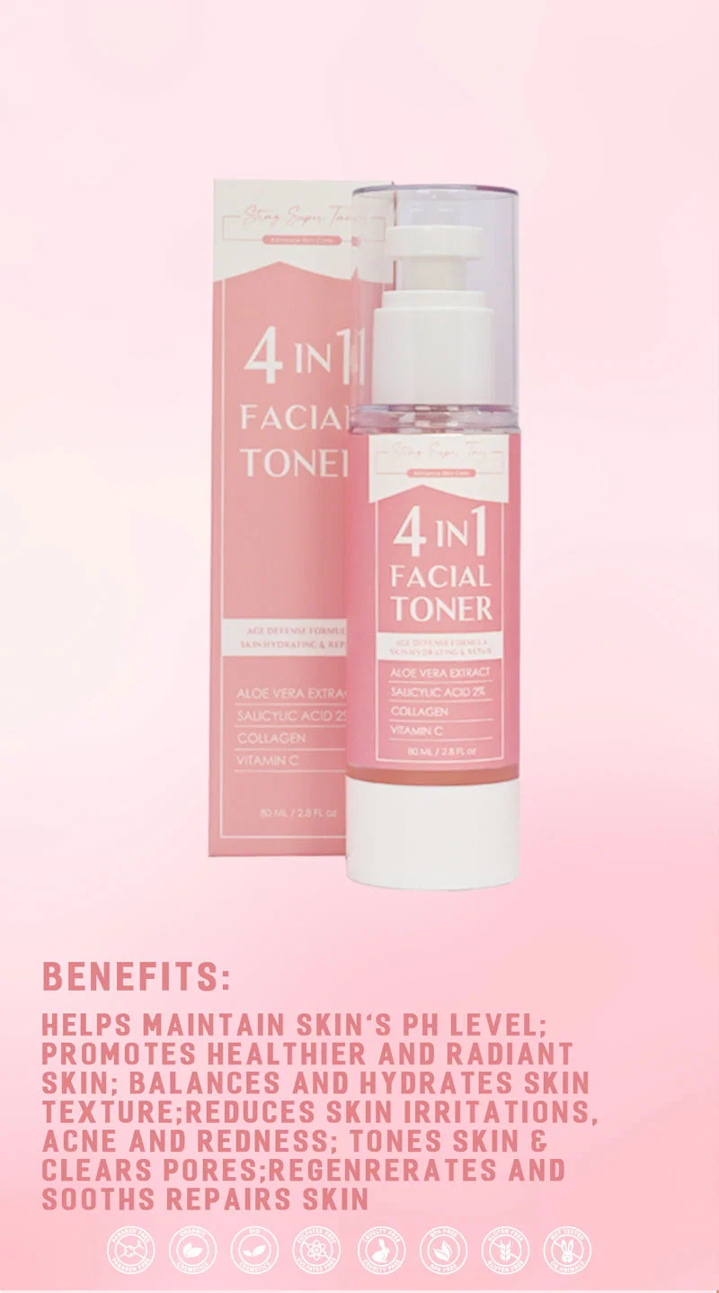 Aixin Private Label 80ml Moisturizing Soothing Clear Pores Brightening Skin Salicylic Acid Vitamin C Collagen 4 in 1 Face Toner