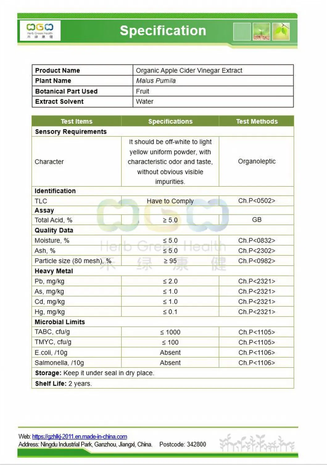 China Manufacturer ISO Certified Factory Supply Organic Apple Cider Vinegar Powder