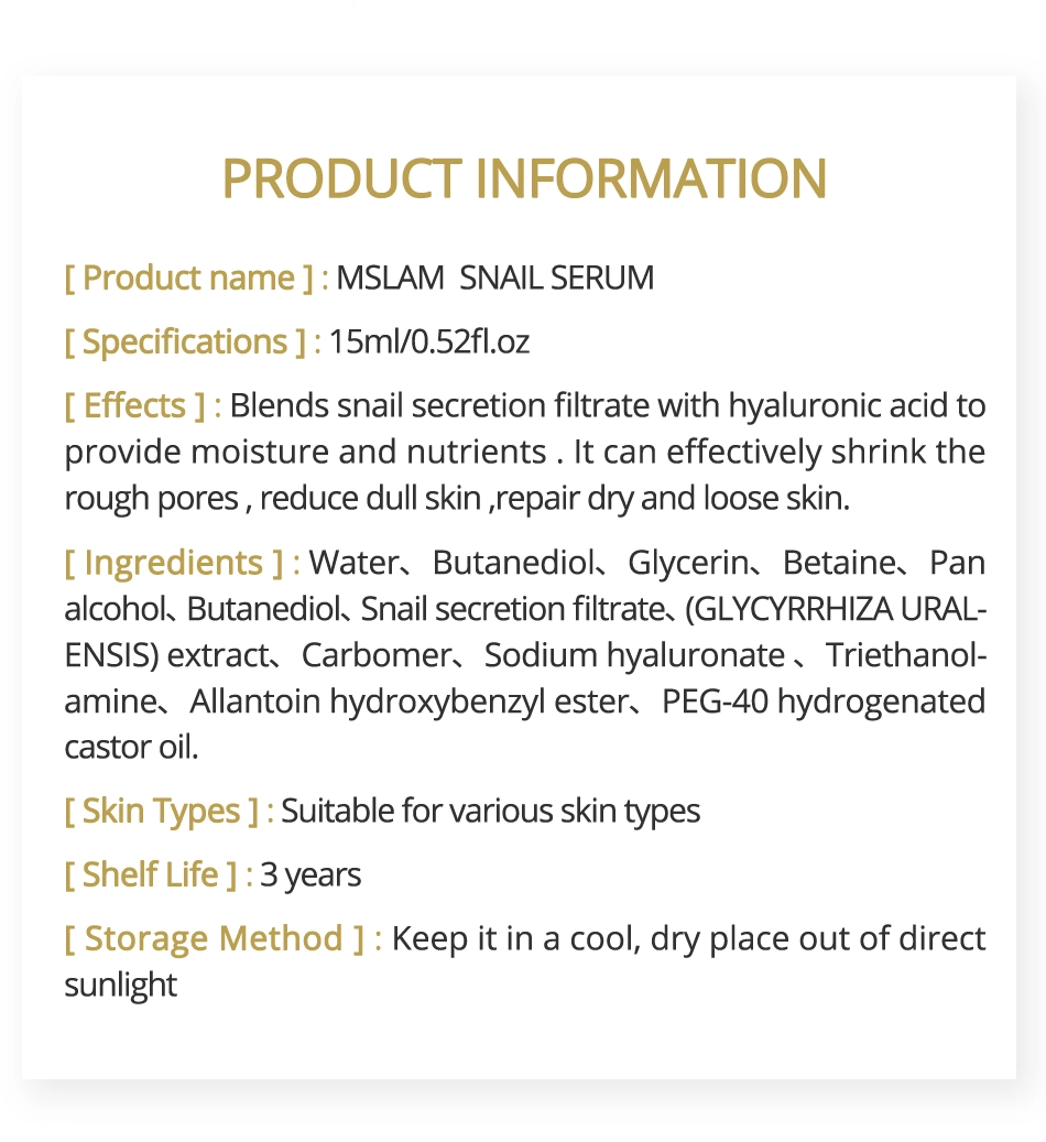 Mslam Natural Snail Filtrate Extract Essence Facial Care Serum Anti-Acne Moisturizing Repair Snail Serum