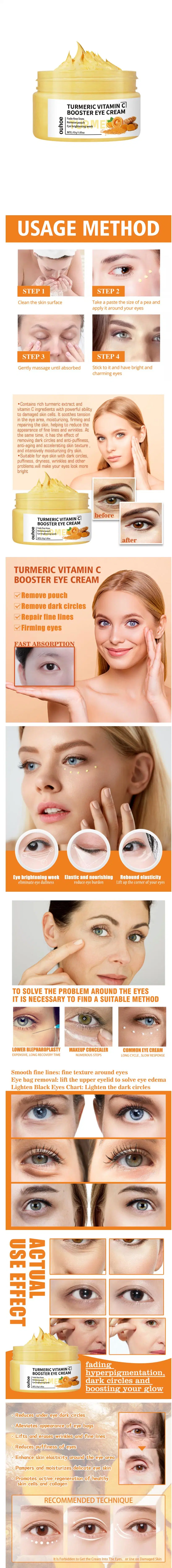 Online Wholesale in Stock Moisturizing Fade Eye Bags Dark Circles Removal Anti Puffiness Natural Turmeric Vitamin C Repair Eye Cream Under Eye Skin