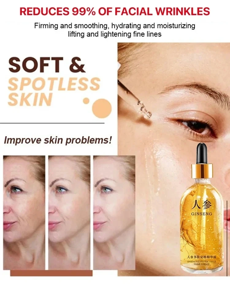 Private Label 50ml Ginseng Whitening Skin Care Face Serum Anti Aging Moisturizer Pure 24K Gold Facial Serum