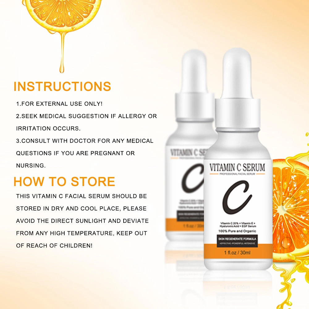 Deep Moisturizing Vitamin C Facial Anti Aging Shrink Pore Whitening Brightening Organic Face Serum Private Label for All Skin Types