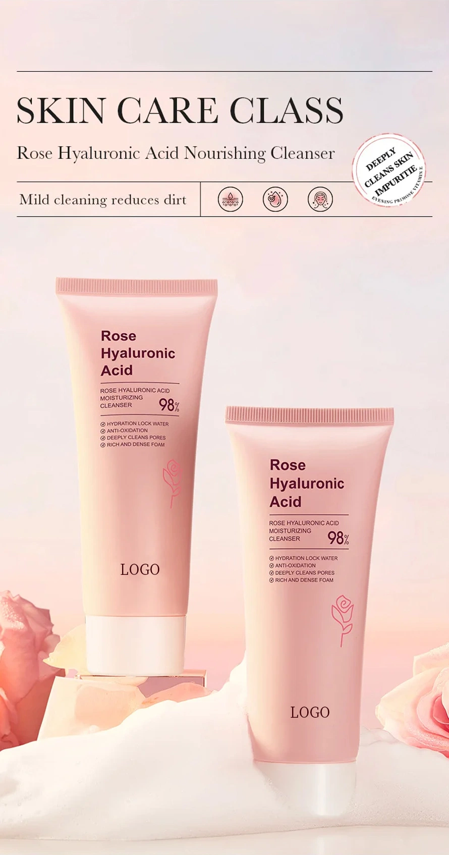 Di Tong OEM ODM Hyaluronic Acid Rose Deep Cleansing Facial Cleanser