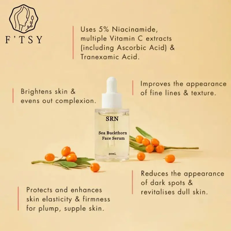 Natural Vegan Brightening Rejuvenating Vitamin C Sea Buckthorn Extract Face Serum