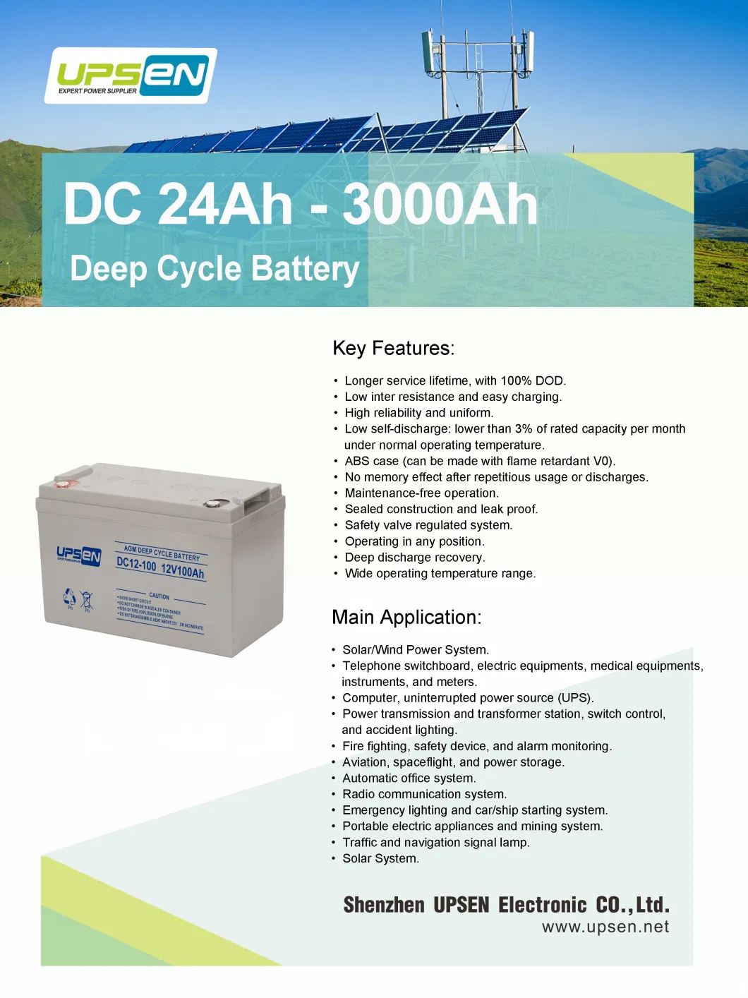 12V 150ah Solar Battery AGM Deep Cycle Battery Leak Proof Inverter Battery for Wind Power System