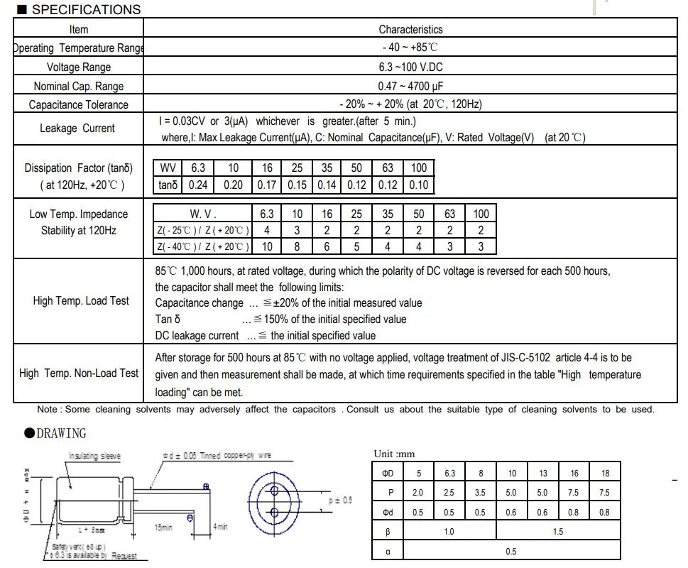 Yuson 100V 470UF Np Standard Non-Polarized Series Aluminum Electrolytic Capacitors for Speaker