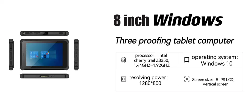 Intel Cherry Trail Z8350 8 Inch Rugged Tablet IP67 Waterproof Windows Tablet PC