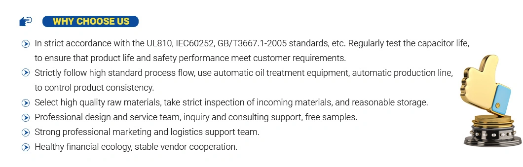 China Vegetable Oil Mascotop 50PCS/CTN 50UF/450V Start 450V Capacitor Cbb65-R