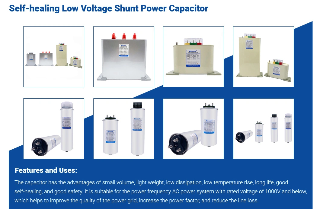 Bsmj/Bcmj/Bgmj 1-50kvar Mascotop Brand Self-Healing Low Voltage Shunt Power Capacitor with High Quality Used in Distribution Cabinet