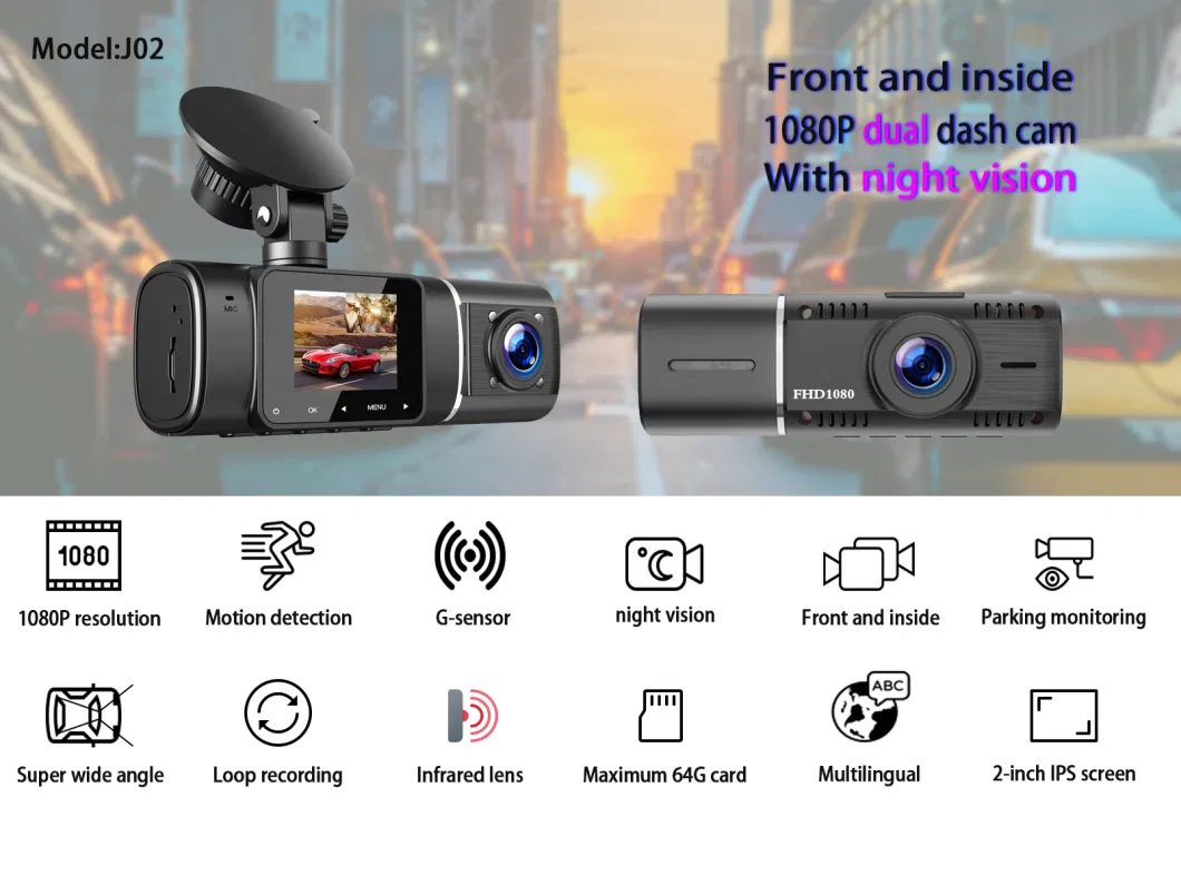 1.5&quot; Dual Lens HD 1080P Car DVR Dual Dash Cam Front and Inside Doble camera Infrared Night Vision Vehicle Camcorder Car Dash Camera 2 Camera Dashcam