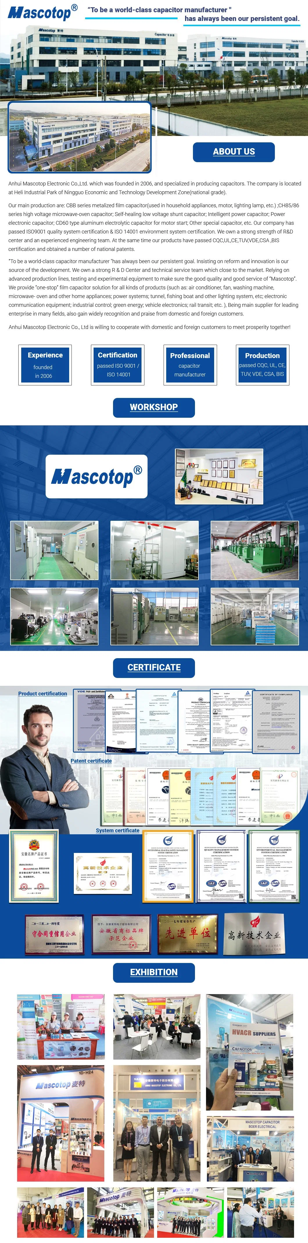 2024 New Mascotop Refrigerator Compressor Capacitor Capacitor with Best Price Made in China Used in Refrigerator