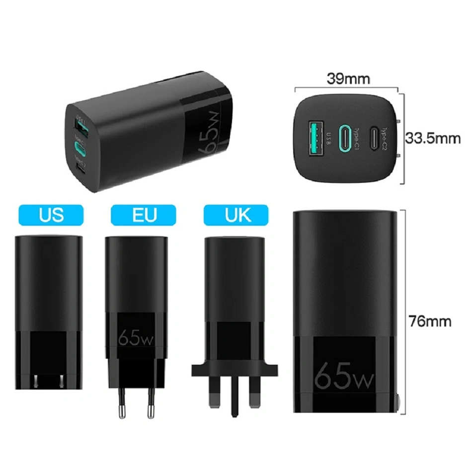 Top Selling Products 3 Ports 65W Max GaN Charger for Phone