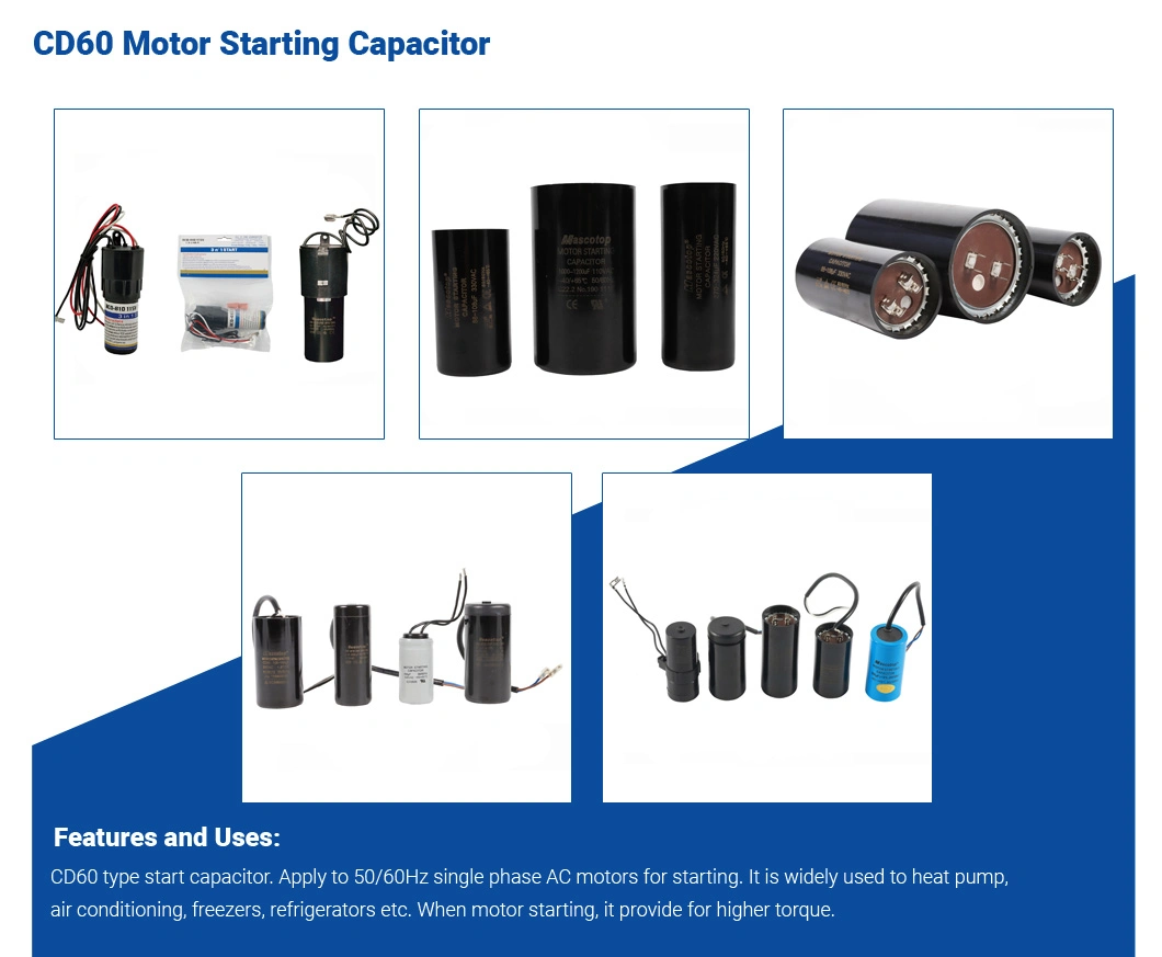 Manufacture 50PCS/CTN Low Frequency Coupling Mascotop China Run Capacitor Manufacturer