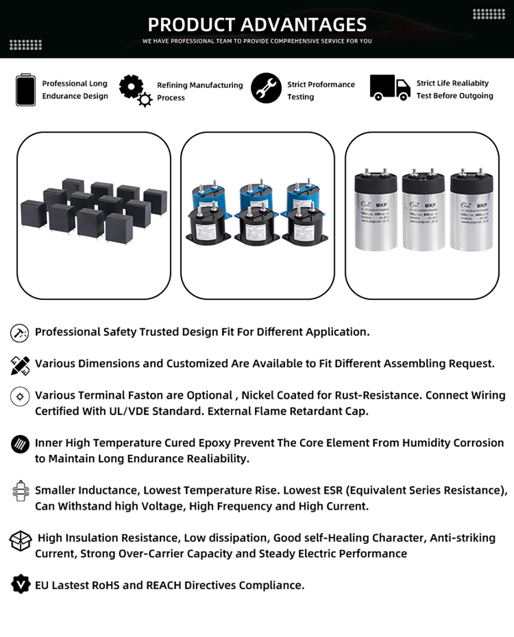 Ks Pinge 20+ Manufacturer DC Link Film Capacitor 70UF 1100VDC for Green Power