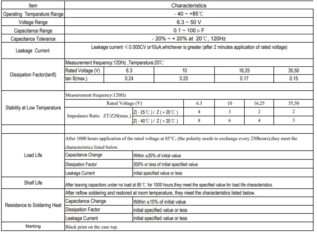 Yuscon 0.1 ~ 100UF SMD Aluminum Electrolytic Capacitors