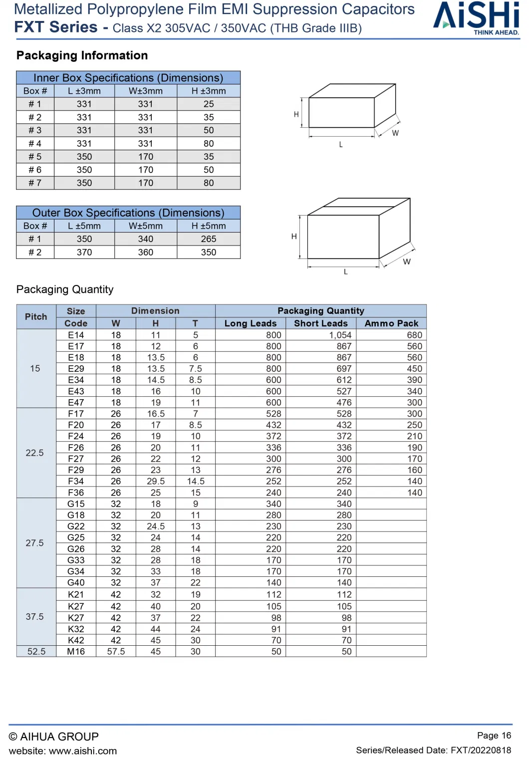 Aishi Class X2 Fxt EMI Suppression Film Capacitors