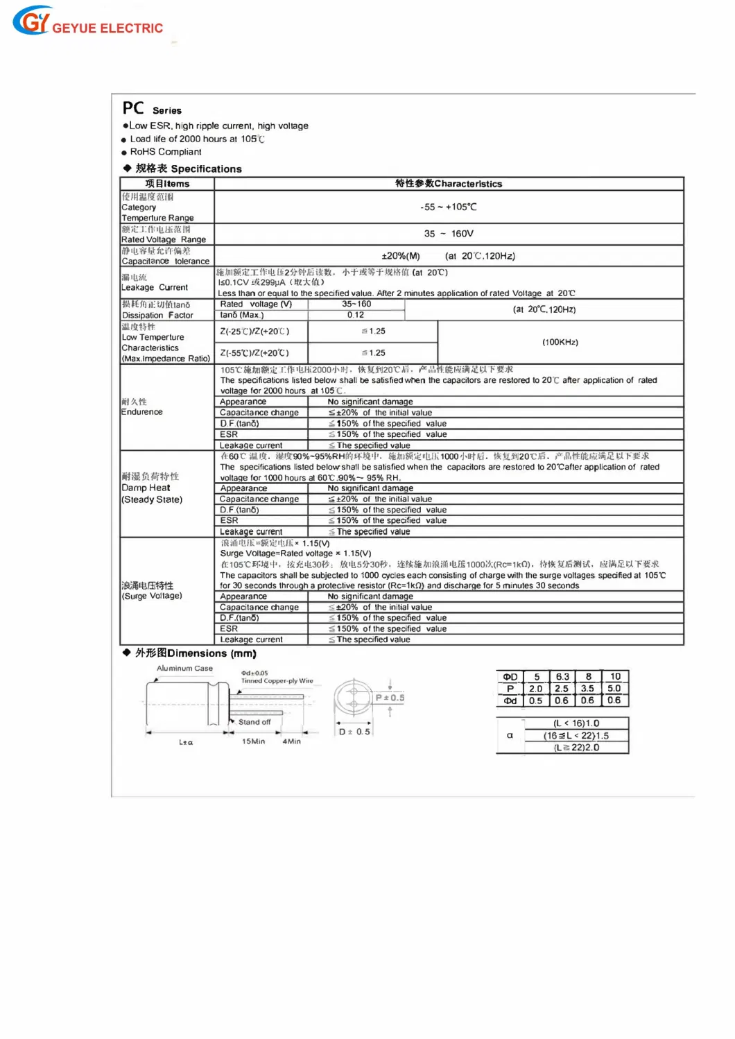 Geyue Gyce31PC Series Solid Aluminum Electrolytic Capacitor Radial Type