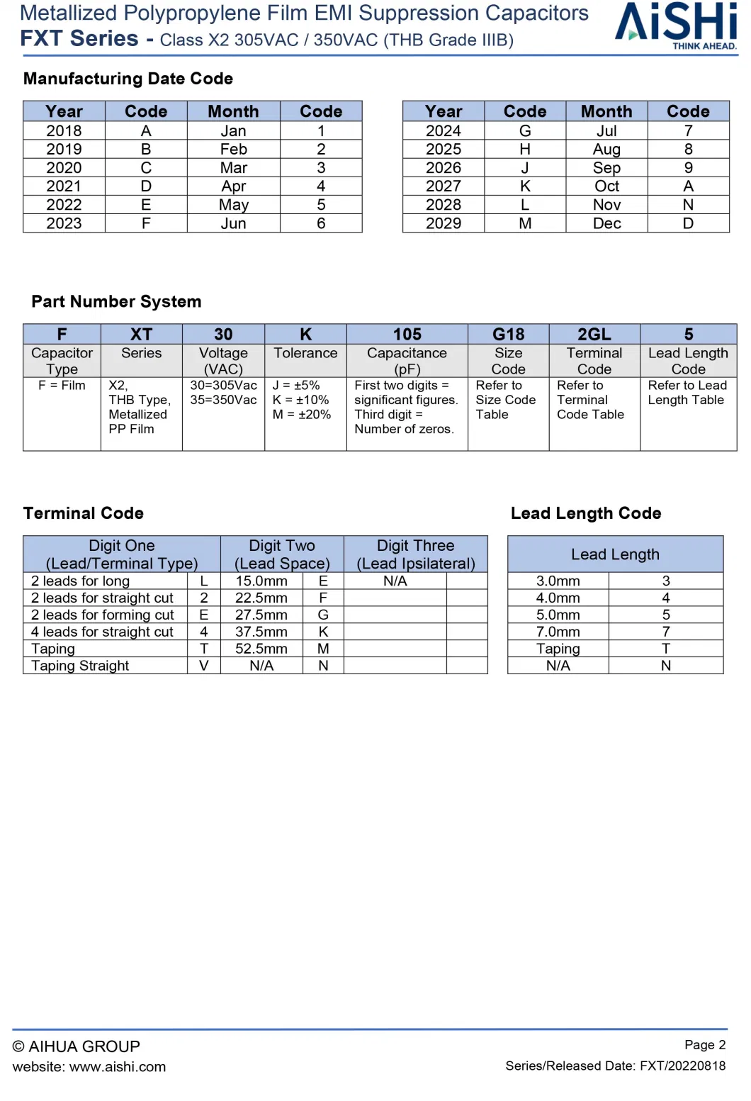 Aishi Class X2 Fxt EMI Suppression Film Capacitors