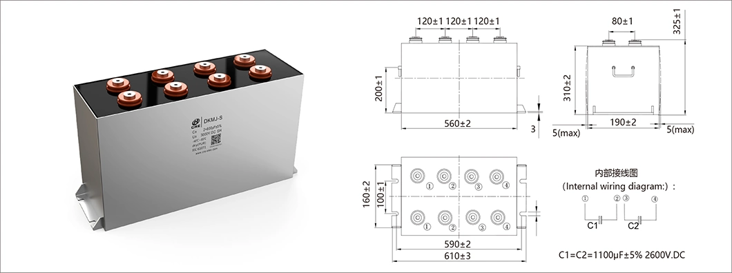 Chinese 5000UF 1200VDC DC-Link Pure Electric and Hybrid Cars Super Film Capacitor