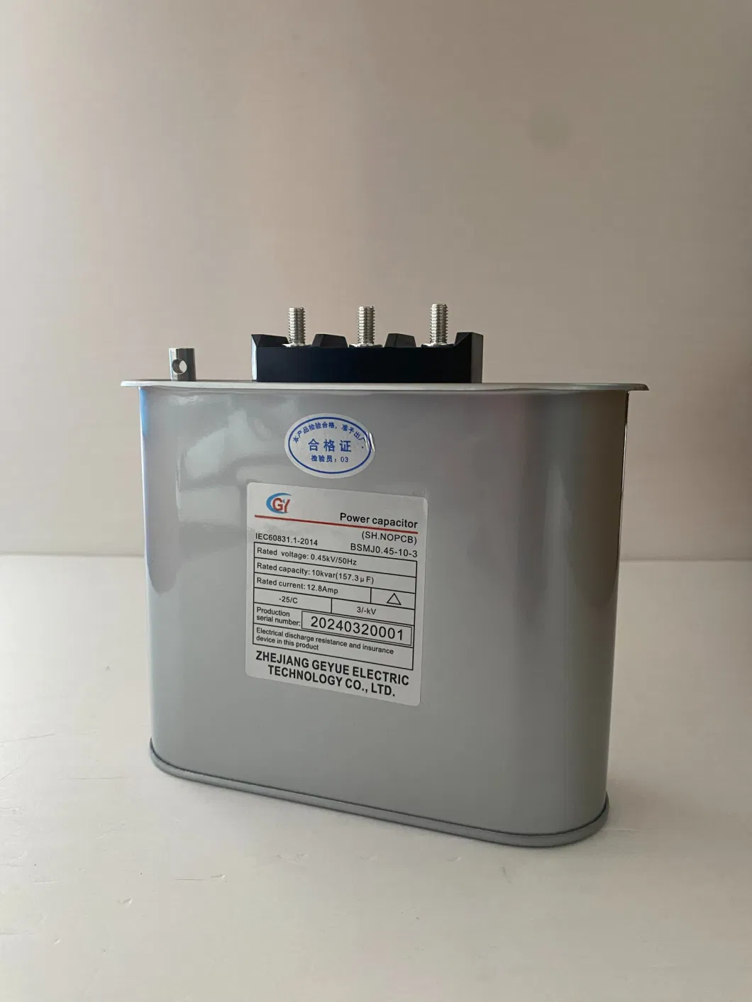 Geyue Bsmj Series Three Phase Metallized Polypropylene Film Self-Healing Shunt Capacitor (ThreeThree-phase Compensation) Type-I 0.45kv Bsmj0.45-10-3