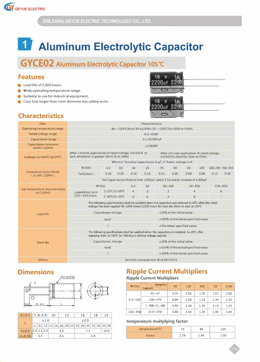 Geyue Gyce02 33UF 400V Aluminum Electrolytic Capacitor 2000hrs 105c Degrees