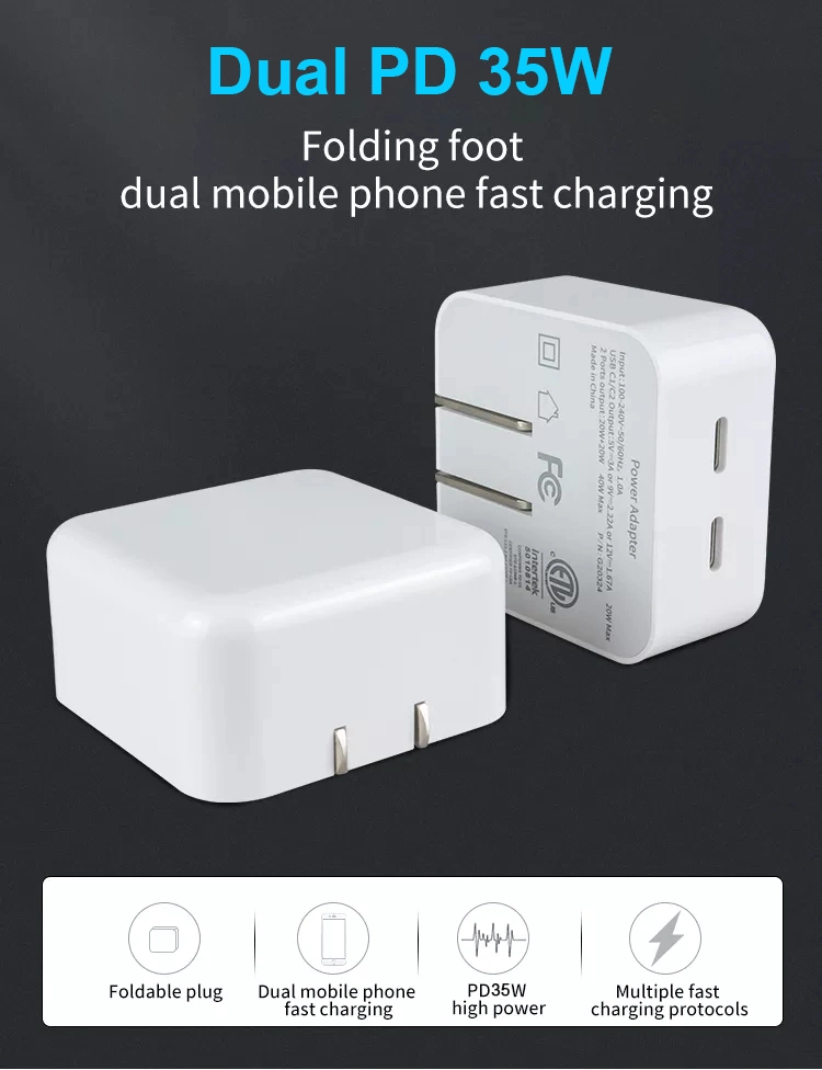 35W Wall Charger 2 USB C Power Adapter UK Plug Fast Charger