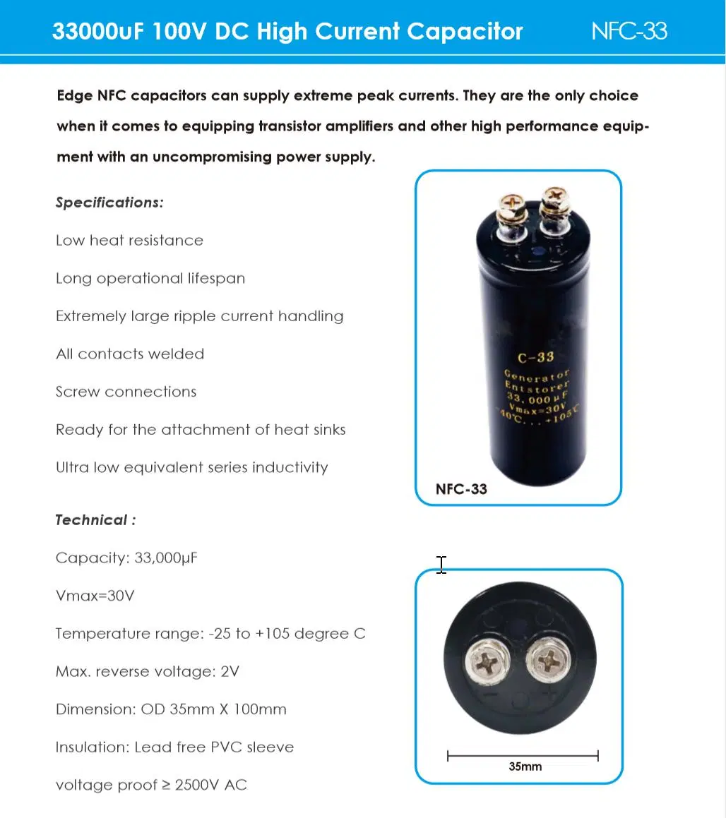 Edge NFC-33 33000UF 100V DC High Current Capacitor