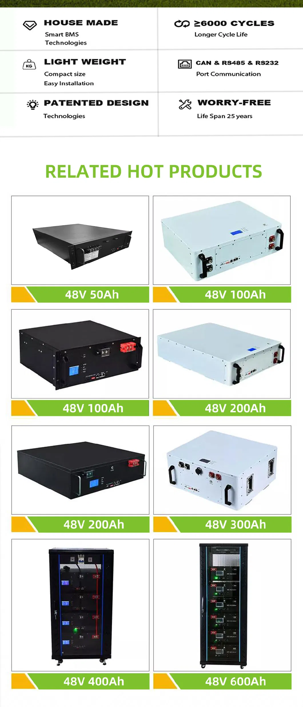 Hybrid Super Capacitor LiFePO4 48V Lithium Battery Solar Storage