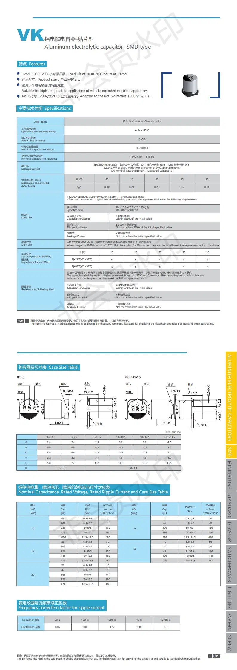 Aluminum electrolytic capacitor SMD type VK series 10UF~1000UF