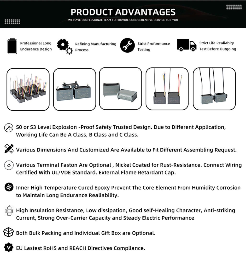 Ks Pinge Cbb61 Manufacturer 1/1.5/2/2.2/2.5/5/10UF AC Fan Running Ceiling Fan Capacitor,