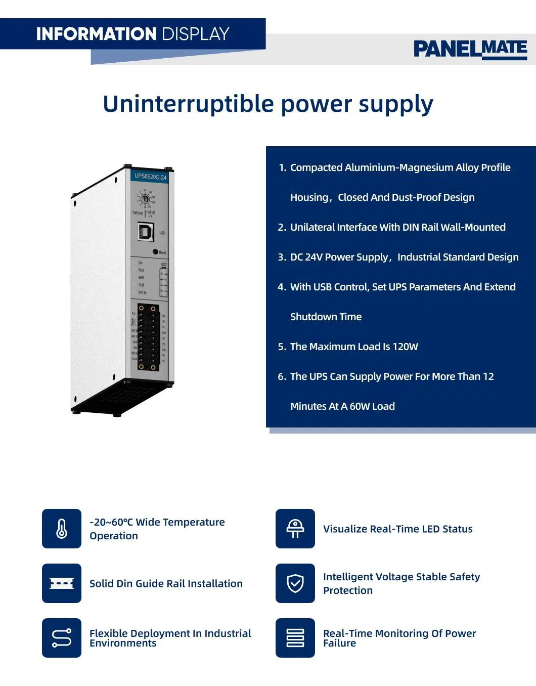 Uninterruptible Power Supply Industrial UPS Capacitor Backup DIN Rail Power Supply Multifunction DC Online Portable Mini 24V UPS Rechargeable Battery