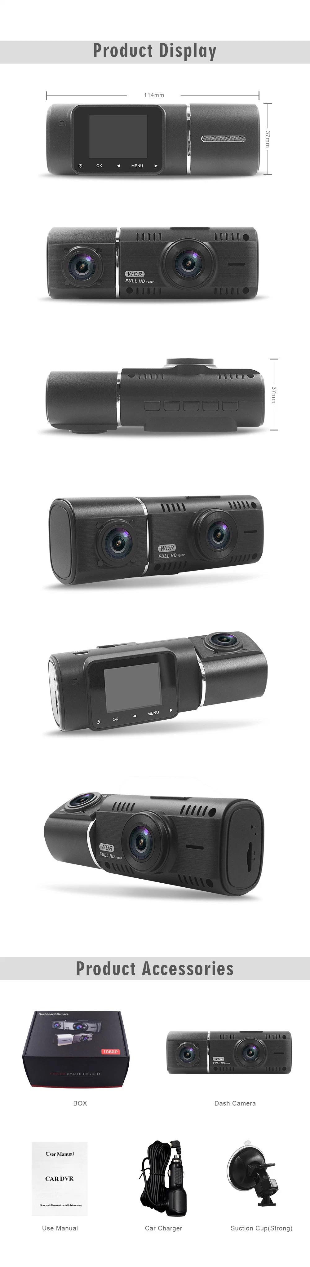 J02 Mini Dual Lens Dash Cam Front and Inside Duam Camera Car DVR HD 1080P Infrared Night Vision Dashcam with G-Sensor Car Black Box