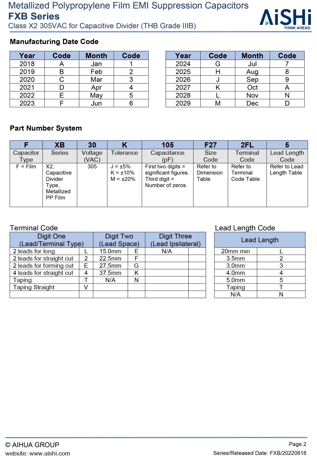 Aishi Class X2 Fxb EMI Suppression Film Capacitors