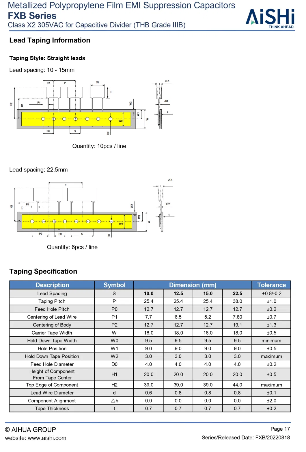 Aishi Class X2 Fxb EMI Suppression Film Capacitors