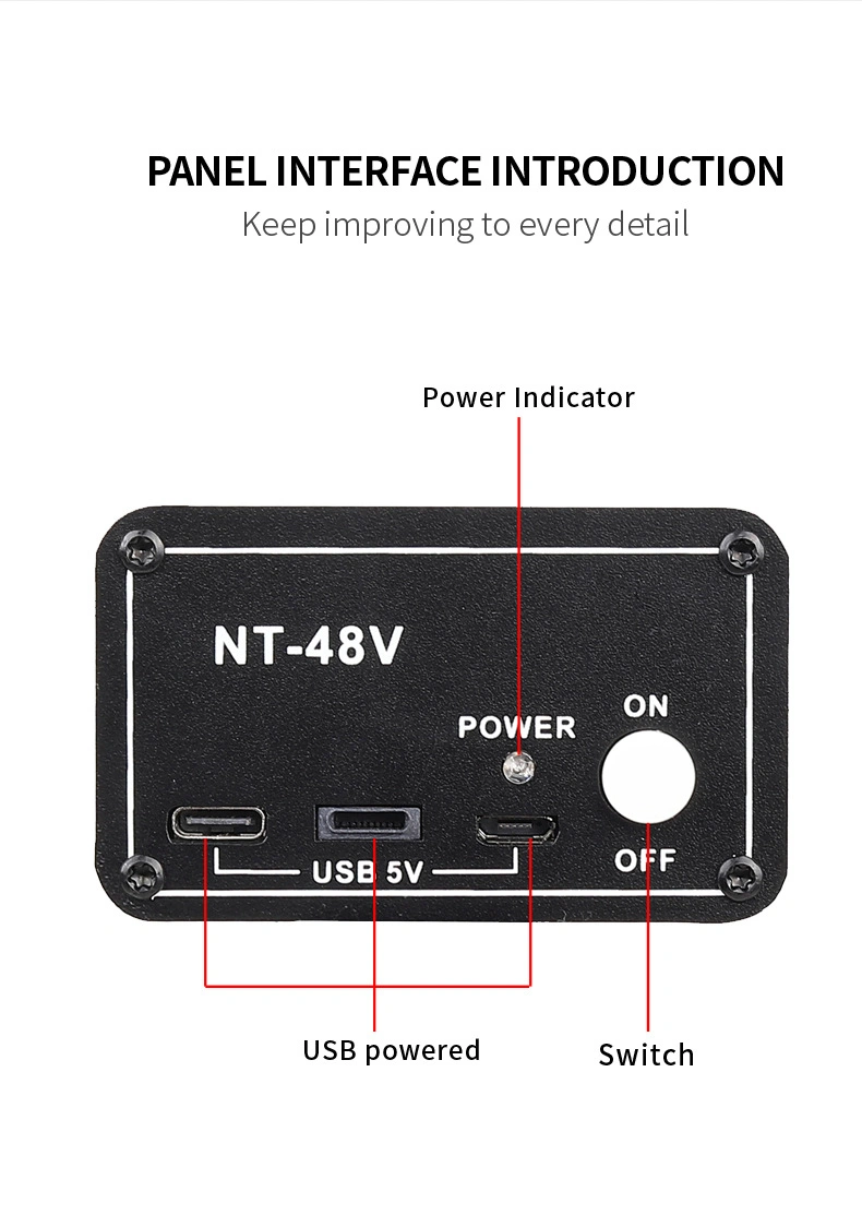 New Design Universal Mixer Audio Amplifiers Phantom Power 48V Supply with Battery and USB Power Supply for Condenser Microphone