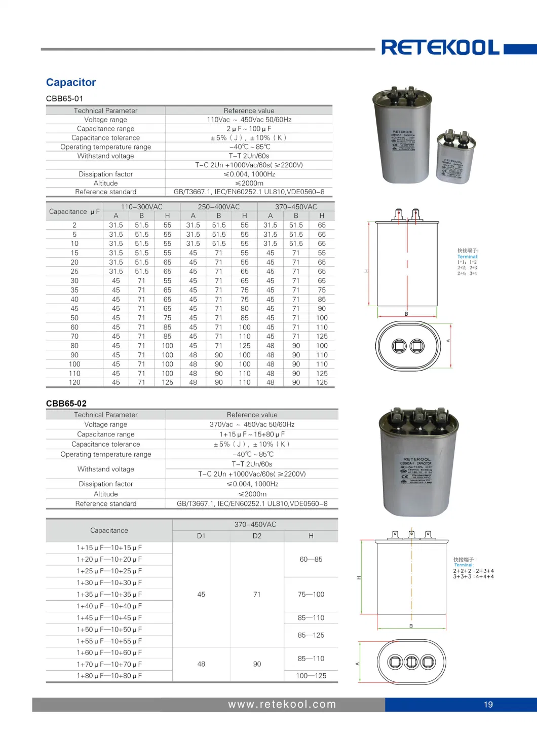 Cbb65 450acv Air Conditioner Parts Motor Run Capacitor