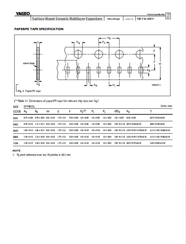 MLCC CC0805BRNPOABN4R1 200V 4.1pF C0G 0.1pF 0805 High Voltage SMD/SMT Capacitor Yageo