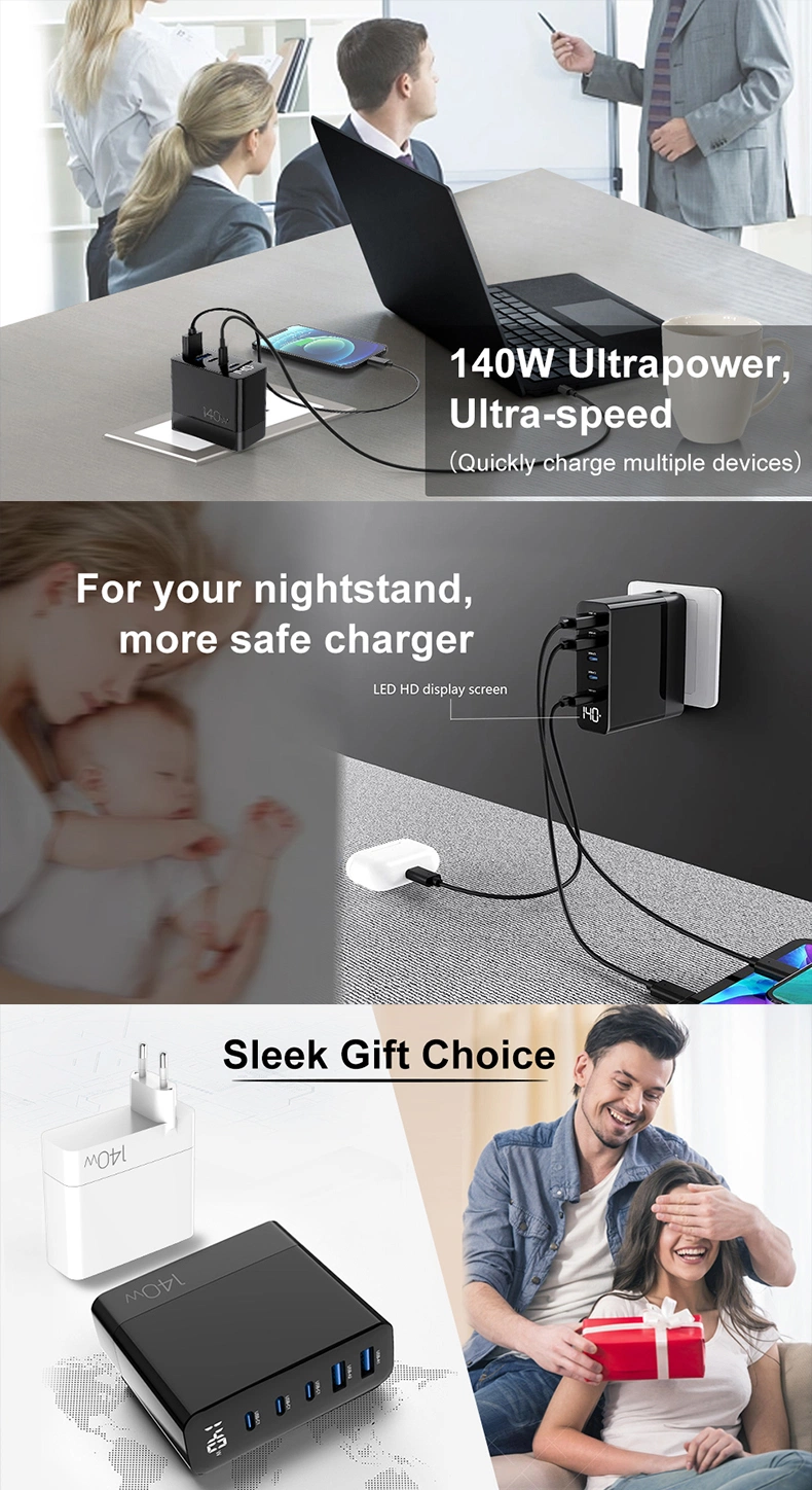 2023 New Arrivals GaN 140W Game Charger 3 USB-C and 2 USB-a