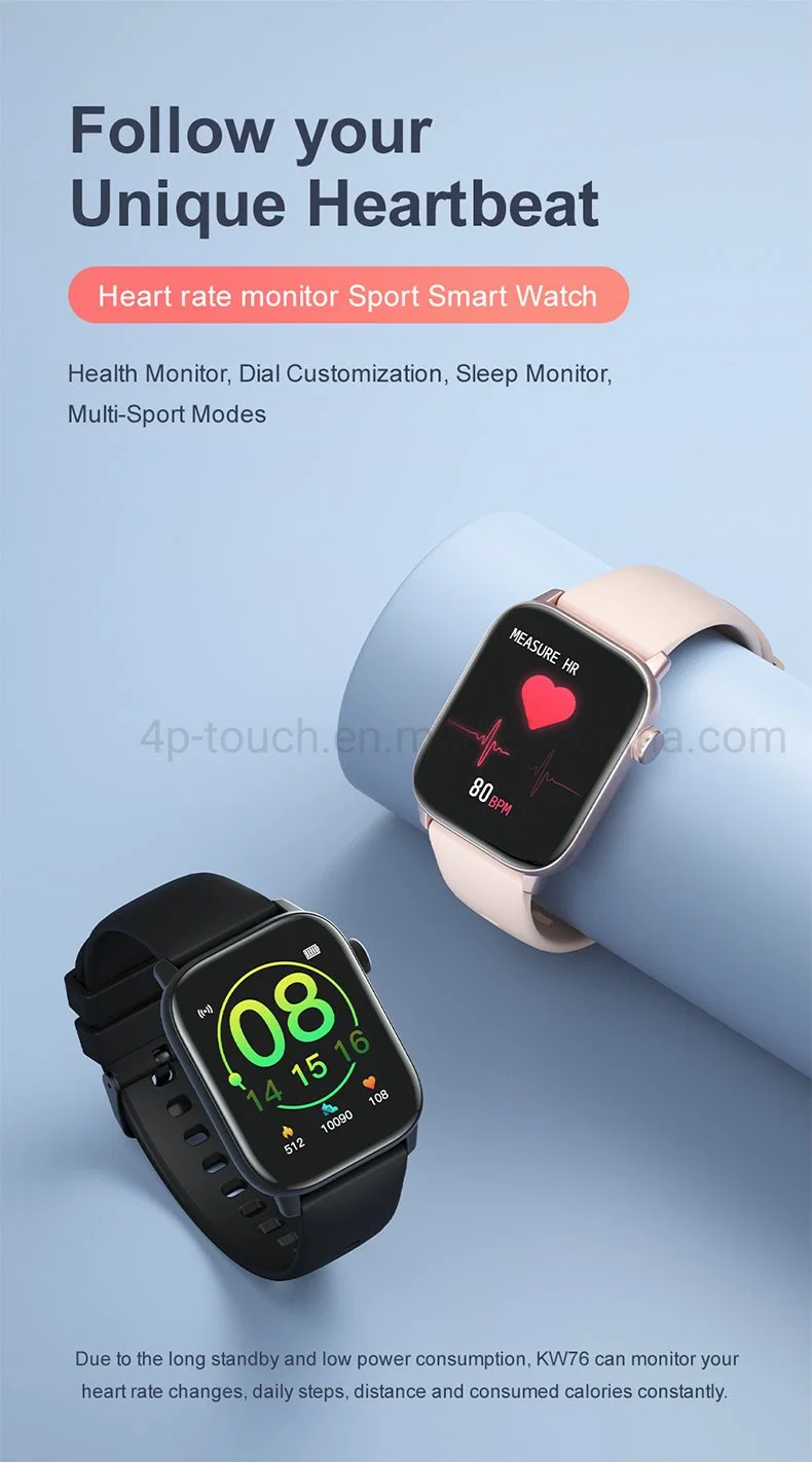 Full Touch IP68 Waterproof Real-Time Heart Rate SPO2 Monitoring Smart Wristband KW76