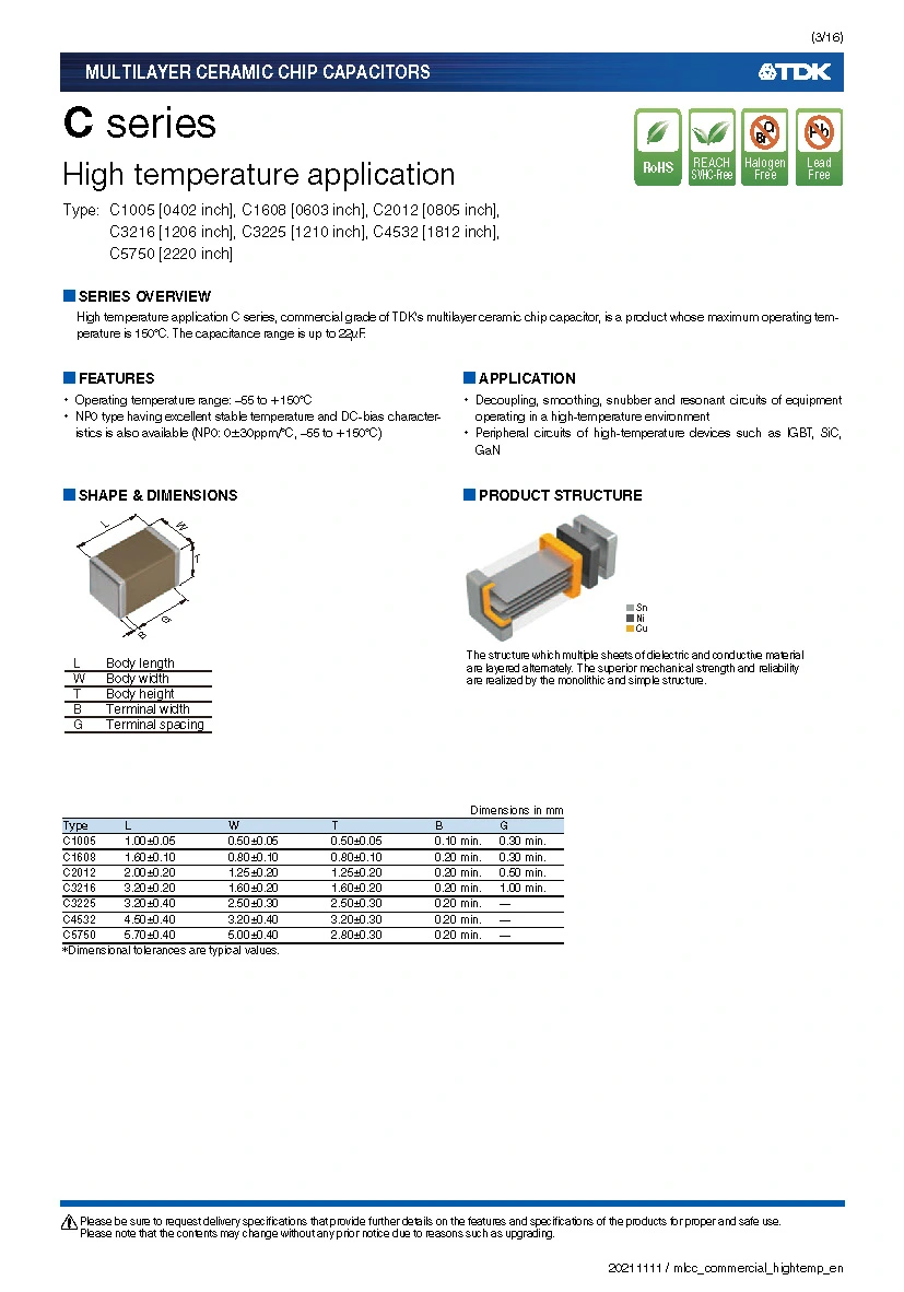 Commercial Grade high temperature application Fetures Applications Power Multilayer Ceramic Chip Capacitors C1608X7R1E104K080AA