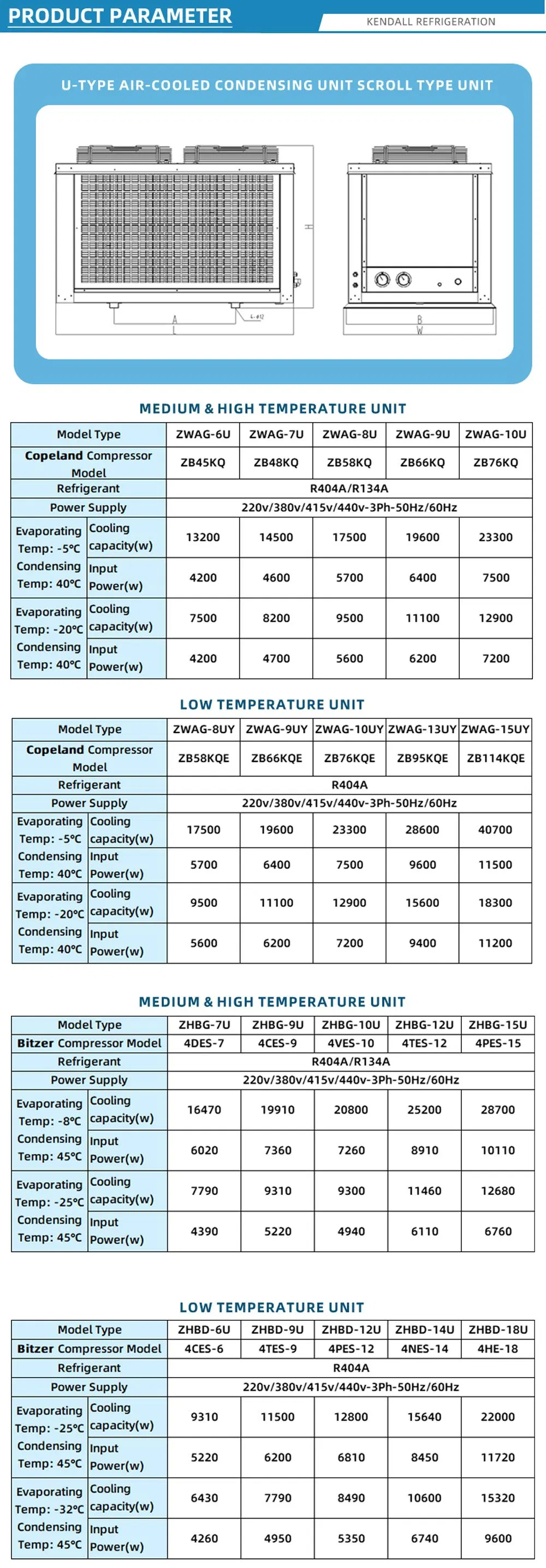 Refrigeration Condenser for Cold Room Condensing Units Refrigeration