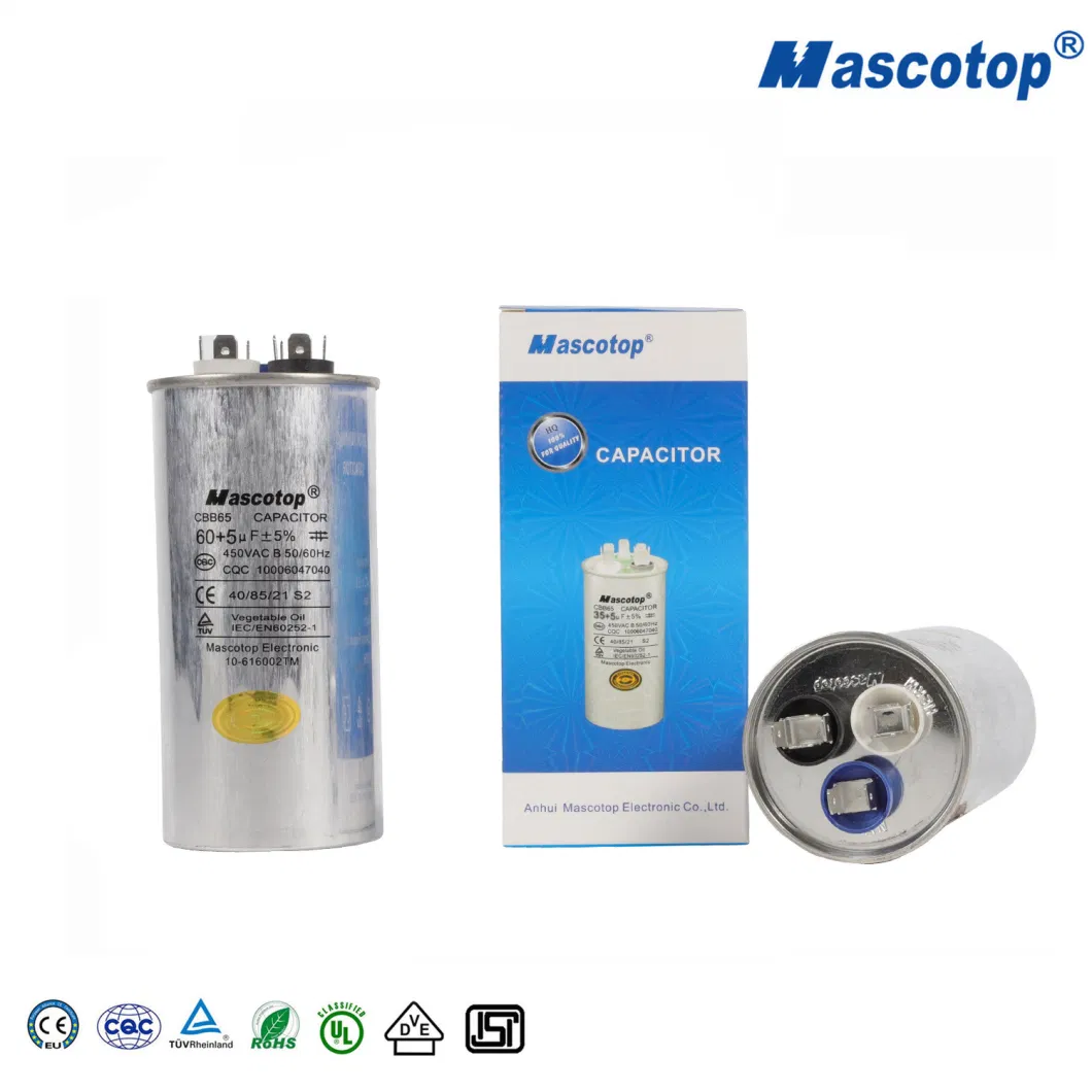 OEM Through Hole Aluminum Mascotop China Electrolytic Capacitor Cbb65 Cbb65-R