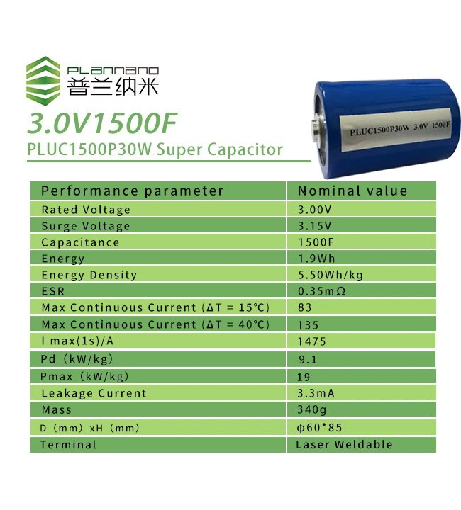 High Power Long Cycle Life 3V 1500f Supercapacitor/Ultracapacitor