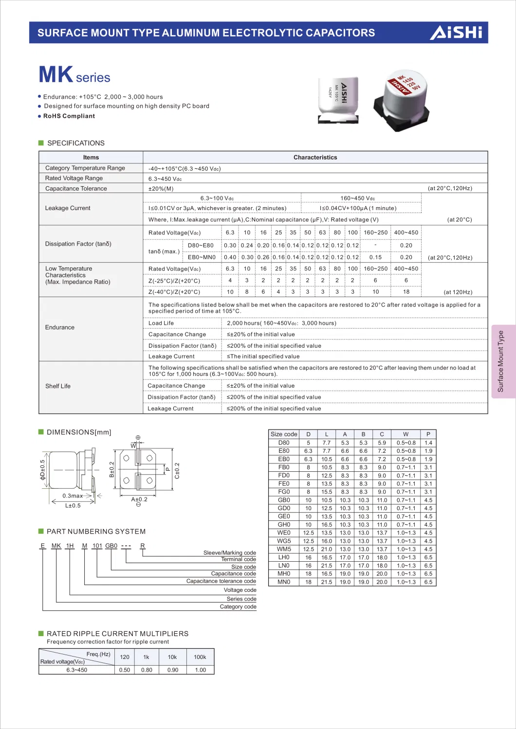 Aishi Wk Series 4.7UF 50V 5X11 Aluminum Electrolytic Capacitor Ewk1hm4r7d11ot