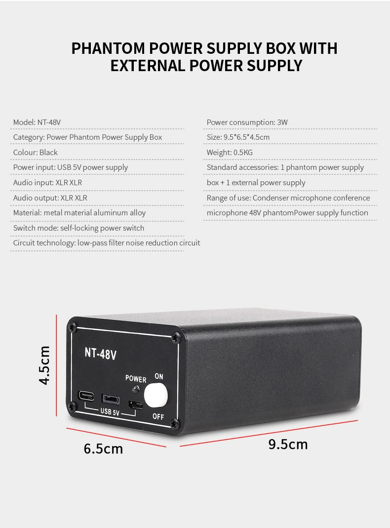 New Design Universal Mixer Audio Amplifiers Phantom Power 48V Supply with Battery and USB Power Supply for Condenser Microphone