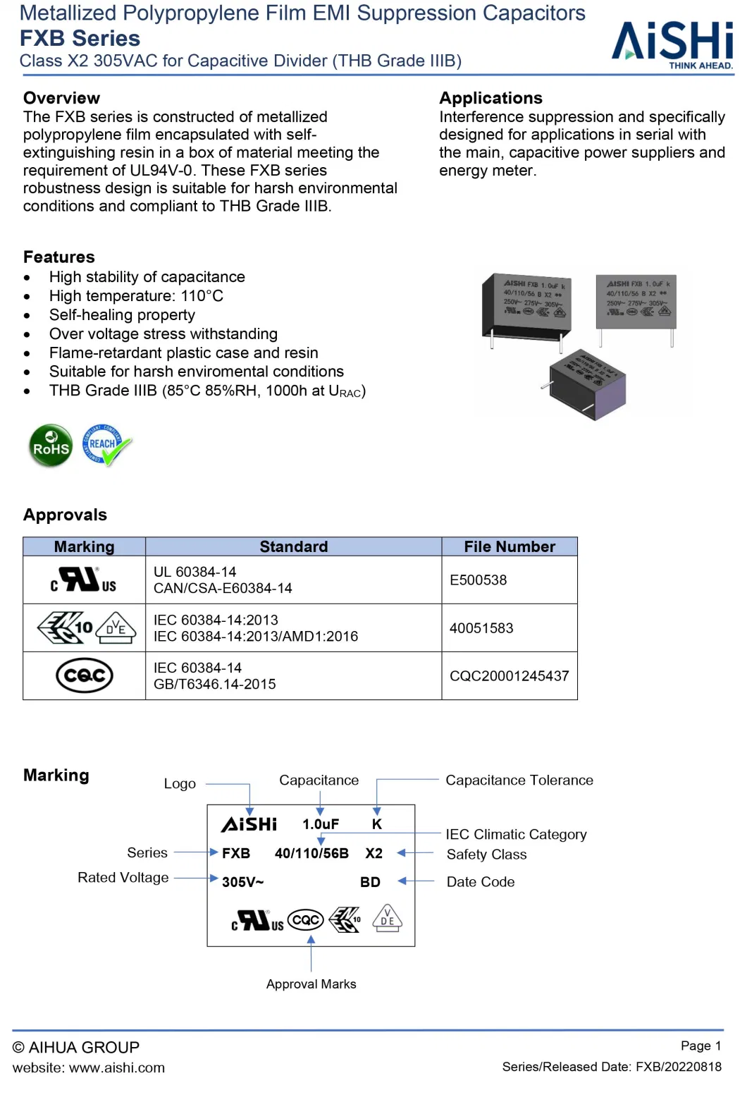 Aishi Class X2 Fxb EMI Suppression Film Capacitors