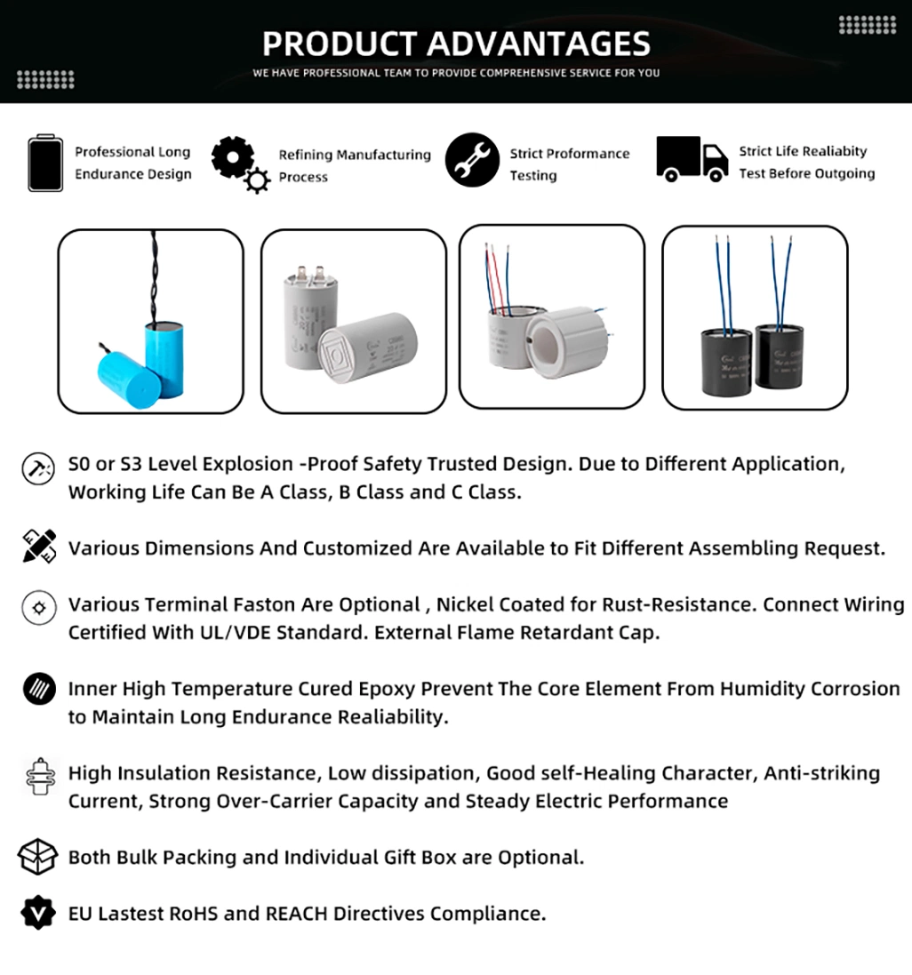 Ks Pinge Chinese Factory 30 Years Capacitor Supplier Cbb60 Motor Running Capacitor for AC Motor